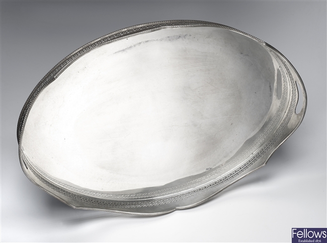 A silver plated tray.