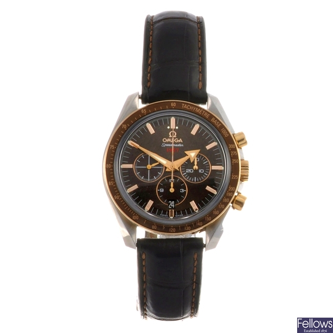 A bi-metal automatic chronograph Omega Speedmaster wrist watch.