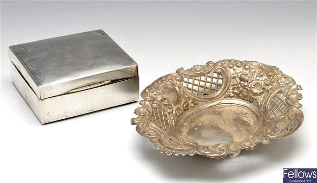 Victorian silver bonbon dish & cigarette box.