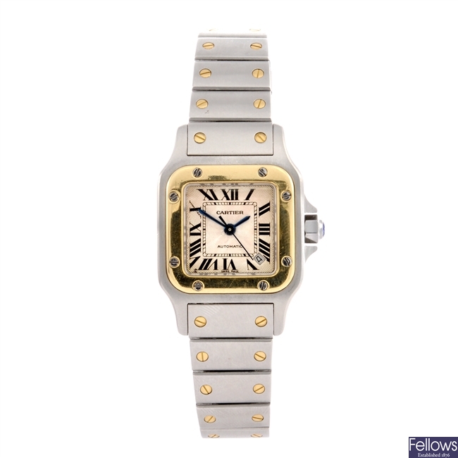  A bi-metal automatic lady's Cartier Santos bracelet watch.