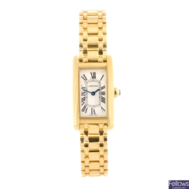 An 18k gold quartz lady's Cartier bracelet watch.