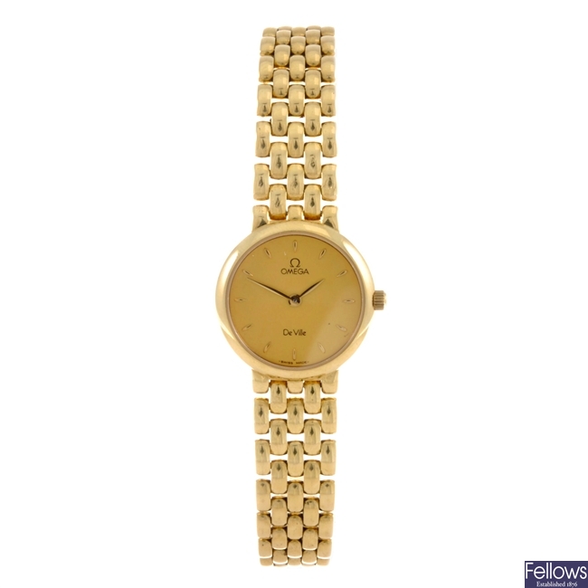 An 18k gold quartz lady's Omega bracelet watch.