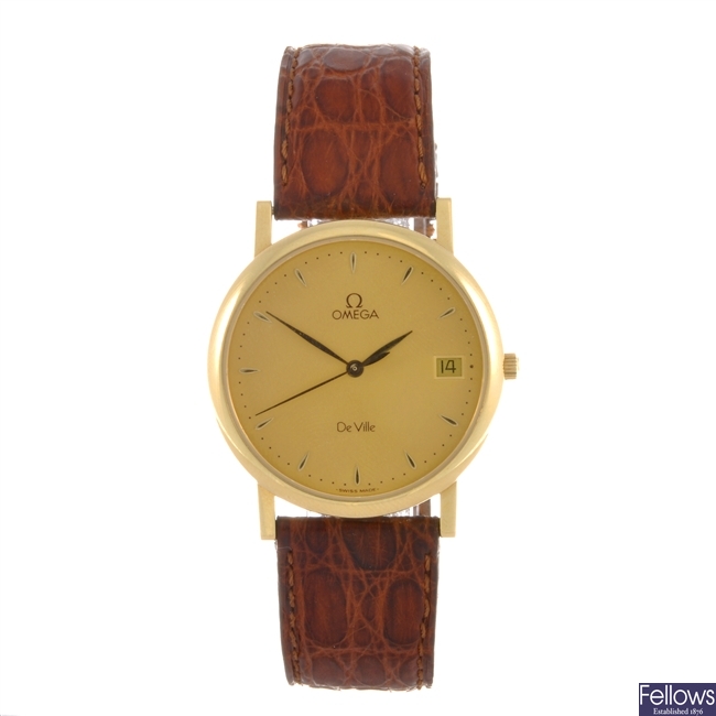 An 18k gold quartz gentleman's Omega wrist watch.