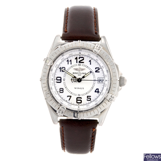 A stainless steel quartz gentleman's Breitling wrist watch.