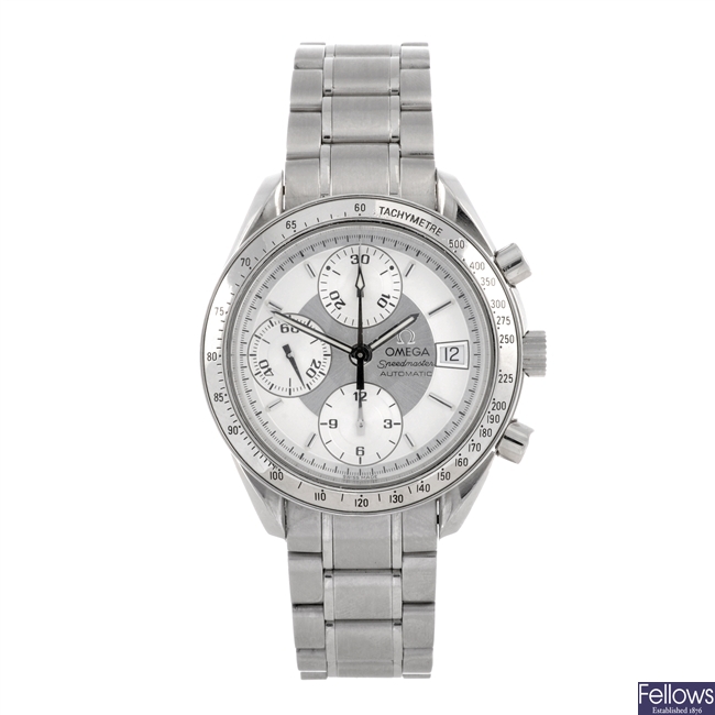 A stainless steel automatic gents Omega Speedmaster bracelet watch.
