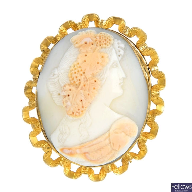 A Victorian shell cameo depicting Dionysus the God of Wine.