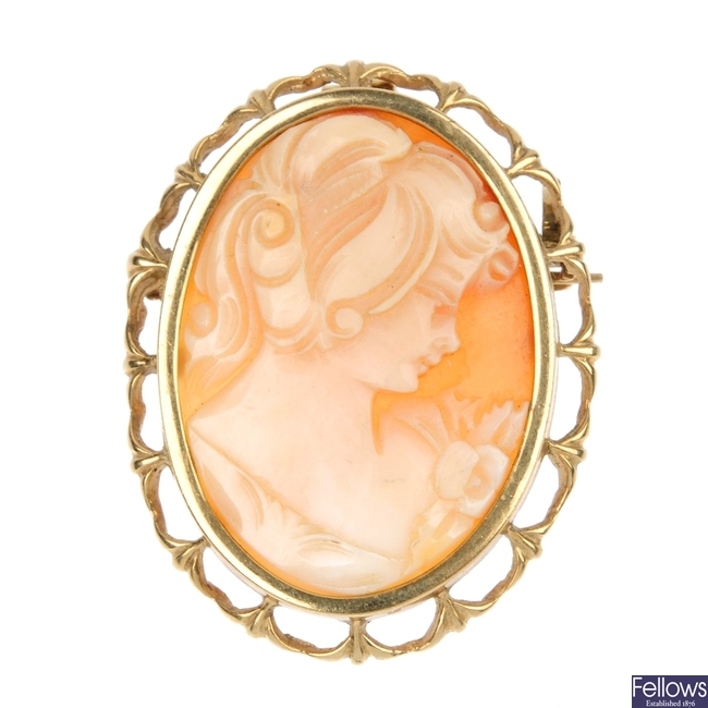 A selection of three cameo brooches.