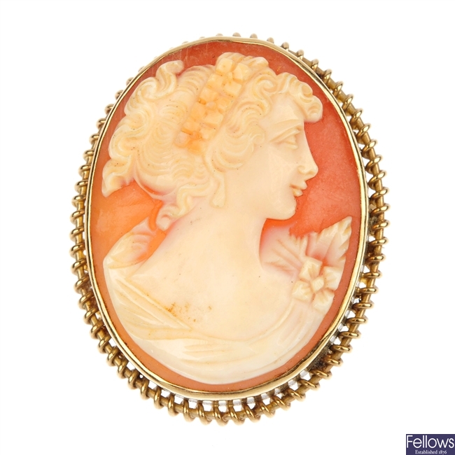 A selection of three cameo brooches.