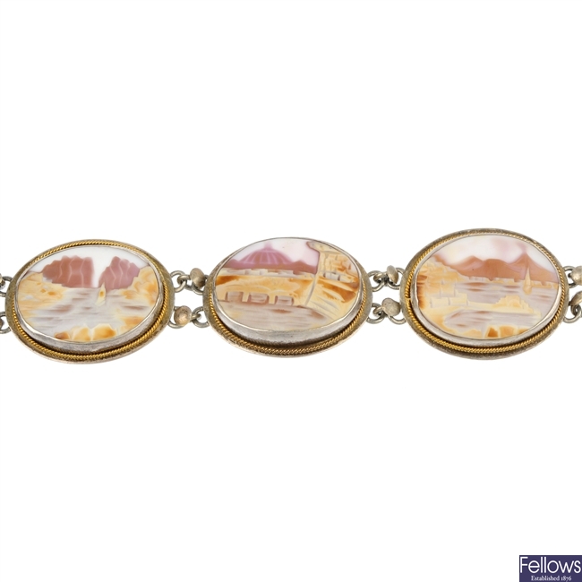 A shell cameo bracelet stamped 800.