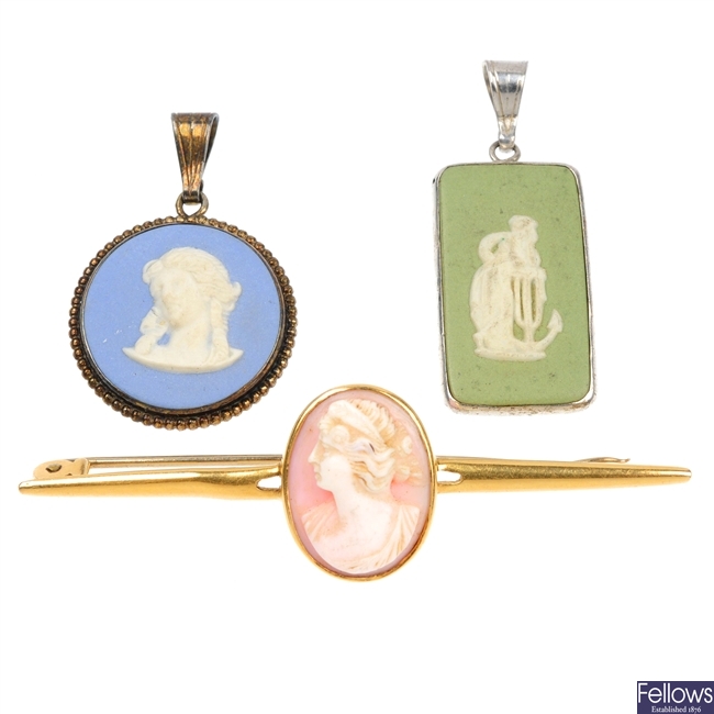 A selection of cameo set jewellery.