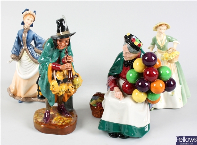 Two Royal Doulton figurines and two Royal Worcester figurines