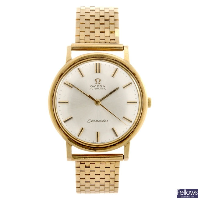 An 9ct gold automatic gentleman's Omega Seamaster bracelet watch.