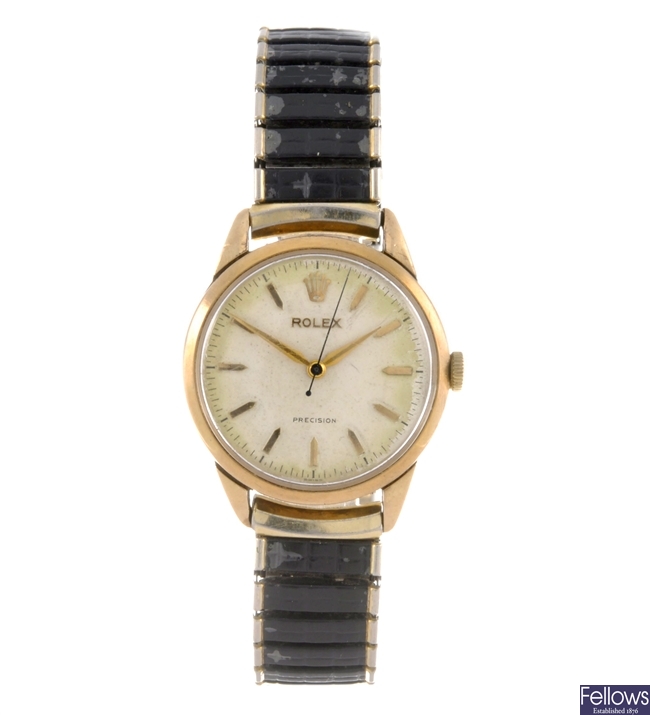 A 9ct gold manual wind gentleman's Rolex Precision bracelet watch.