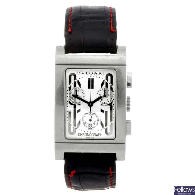 A stainless steel quartz gentleman's Bulgari Rettangolo wrist watch.