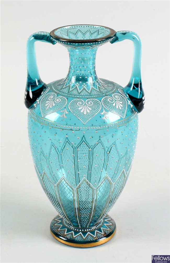 A late Victorian enamelled glass vase