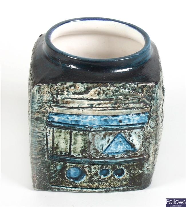 A Troika pottery vase of cube shape form.