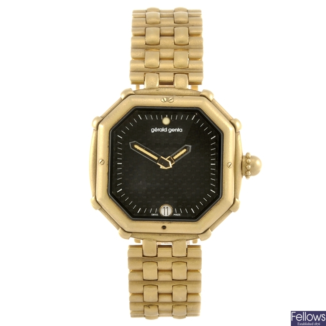 An 18k gold quartz gentleman's Gerald Genta bracelet watch.