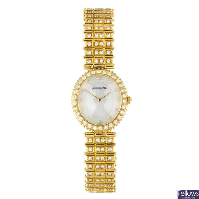 An 18k gold quartz lady's Gerald Genta bracelet watch.