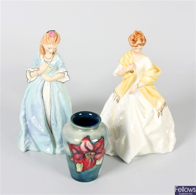 A Royal Worcester bone china figurine and a Moorcroft vase