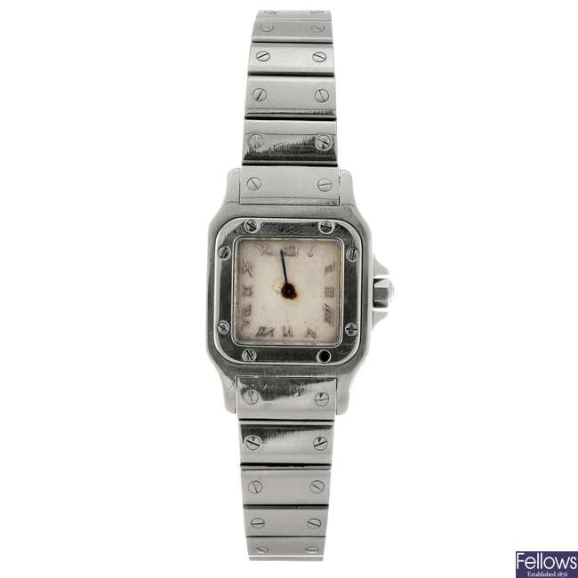 A stainless steel quartz lady's Cartier Santos bracelet watch. A/F.