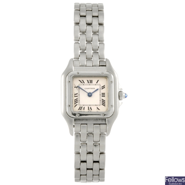 A stainless steel quartz lady's Cartier Panthere bracelet watch.