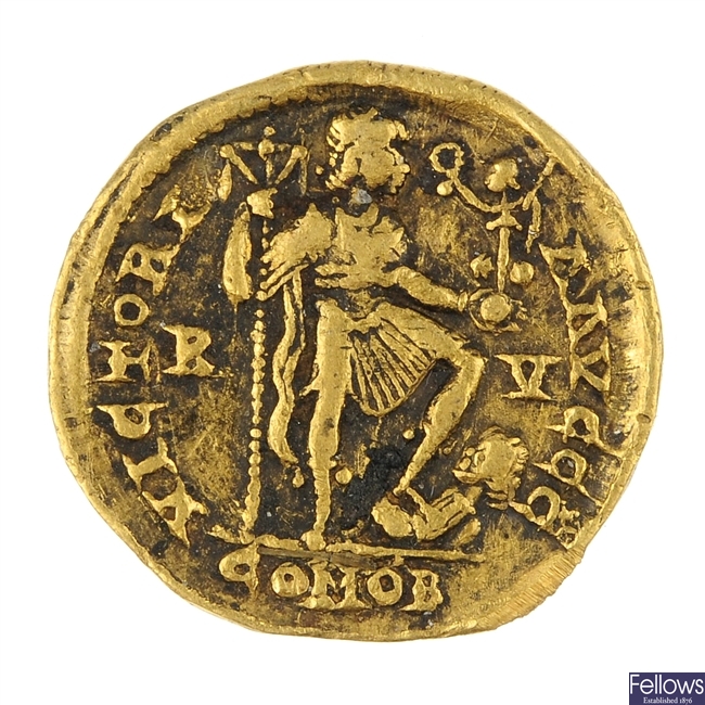 Honorius (AD 395-423) gold Solidus, Ravenna mint.