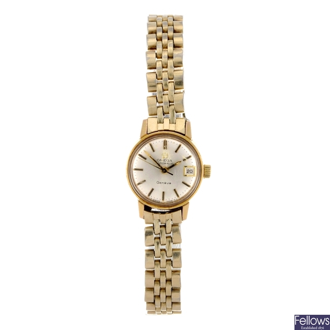 A gold plated automatic lady's Omega bracelet watch.
