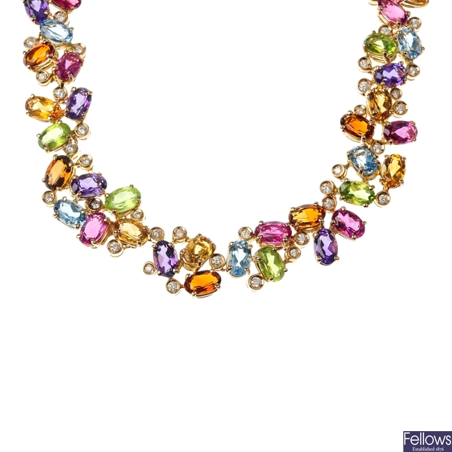 An 18ct gold multi-gem necklace.