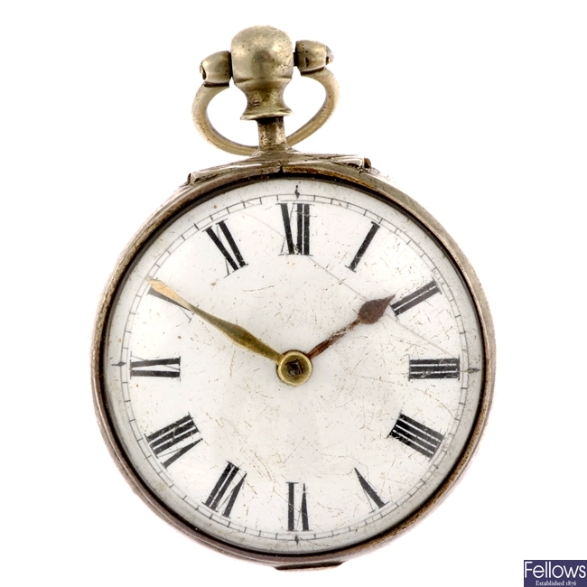 A George IV silver key wind pair case pocket watch.