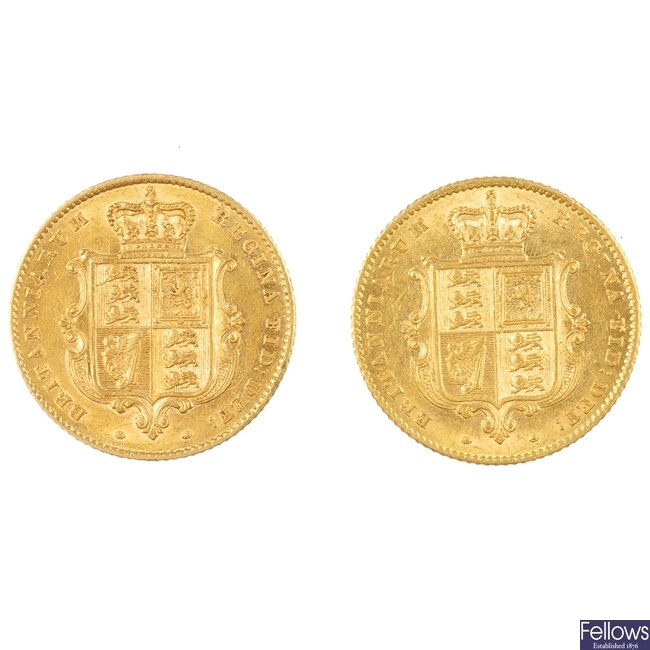 UK,Victoria, two Half-Sovereigns 1842, 1853.