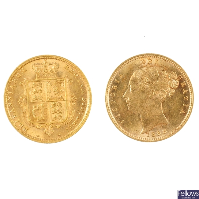 UK,Victoria, two Half-Sovereigns, 1883.