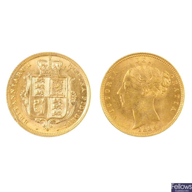 UK,Victoria, two Half-Sovereigns, 1884.