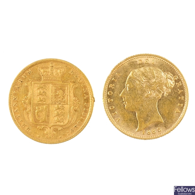 UK,Victoria, two Half-Sovereigns, 1884, 1885.