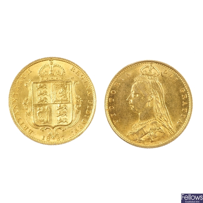 UK,Victoria, two Half-Sovereigns, 1887.
