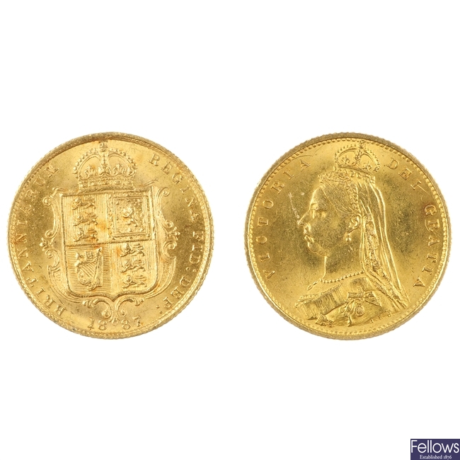 UK,Victoria, two Half-Sovereigns, 1887.