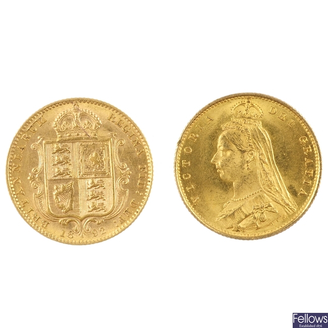UK,Victoria, two Half-Sovereigns, 1887, 1892.