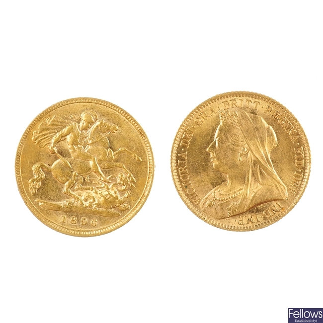 UK,Victoria, two Half-Sovereigns, 1893, 1896.