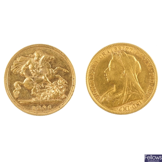 UK,Victoria, two Half-Sovereigns, 1896.