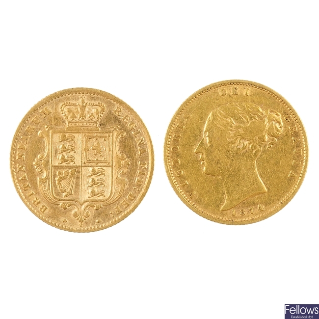UK,Victoria, two Half-Sovereigns, 1867, 1874.
