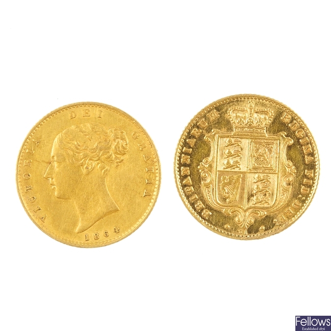 UK,Victoria, two Half-Sovereigns 1864.