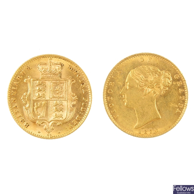 UK,Victoria, two Half-Sovereigns, 1870.