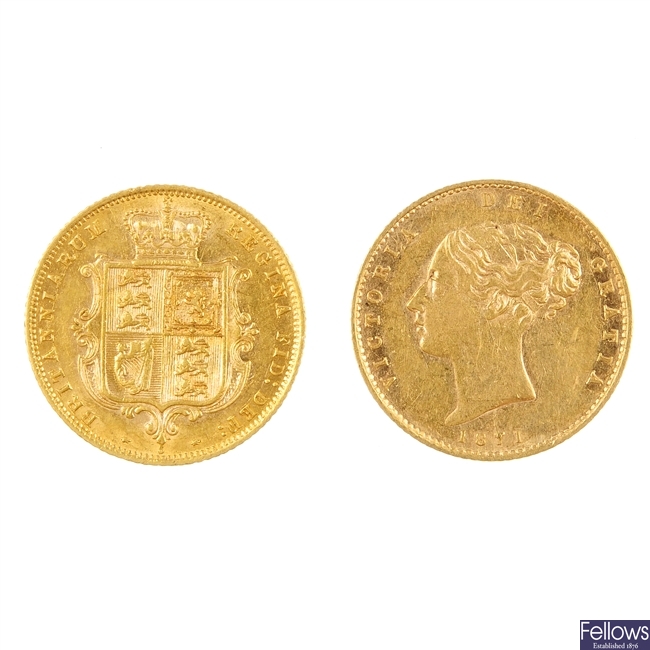 UK,Victoria, two Half-Sovereigns, 1871, 1873.