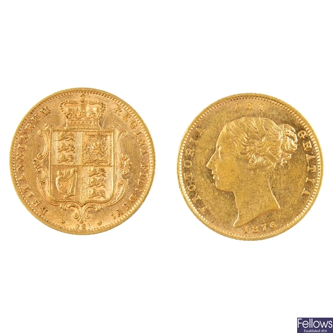 UK,Victoria, two Half-Sovereigns, 1873, 1876.