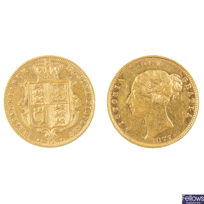 UK,Victoria, two Half-Sovereigns, 1877.