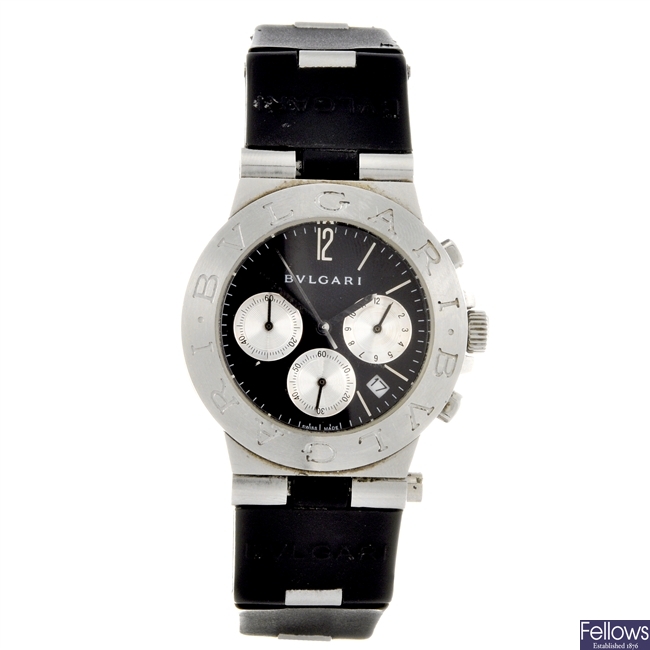 A stainless steel quartz Bulgari Diagono chronograph wrist watch.