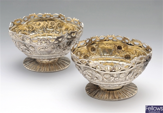 Victorian silver pair of open salts.