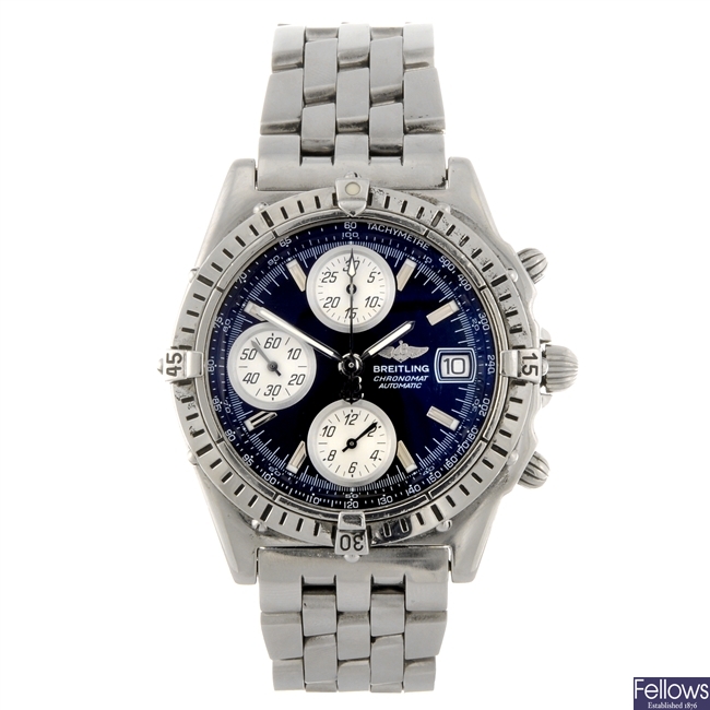 A stainless steel automatic gentleman's Breitling Windrider Chronomat bracelet watch.
