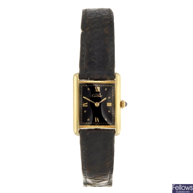 A gold plated quartz Cartier Must De Cartier wrist watch.