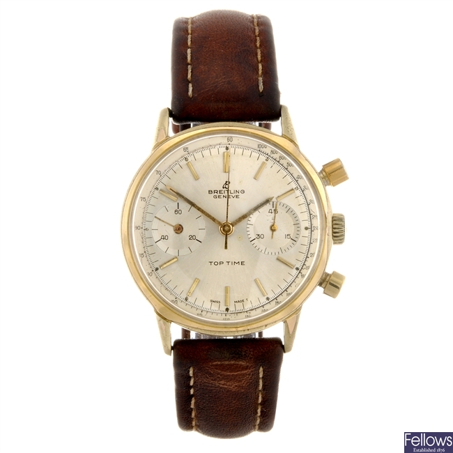A gold plated manual wind gentleman's chronograph Breitling Top Time wrist watch.