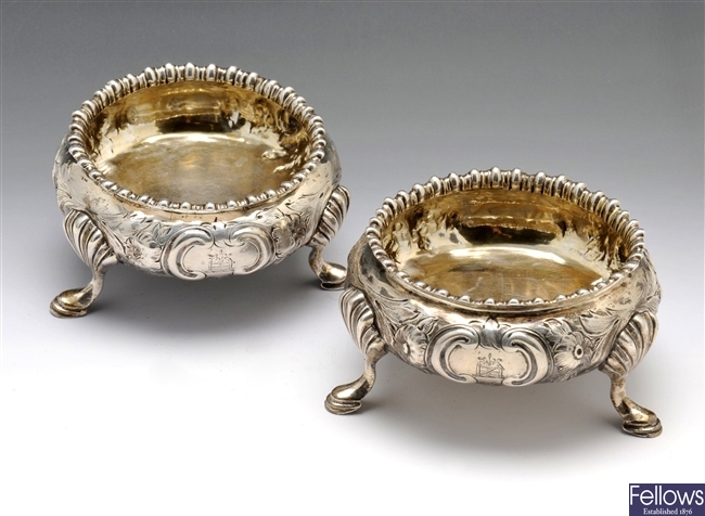 A pair of Victorian silver open salts.